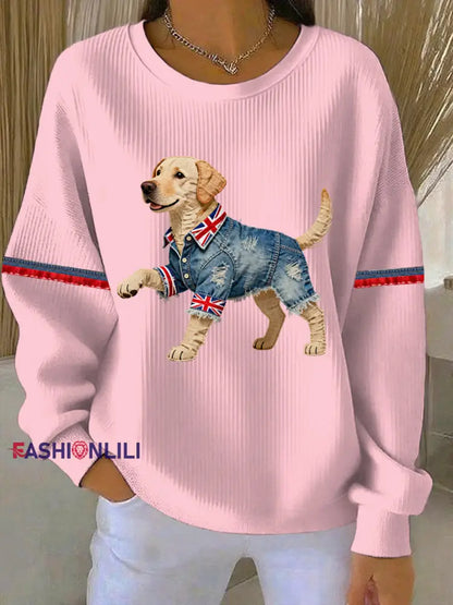Women’s British Style Labrador Print Casual Sweatshirt Pink / S