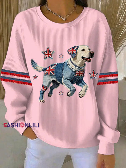 Women’s British Style Labrador Print Casual Sweatshirt Pink / S