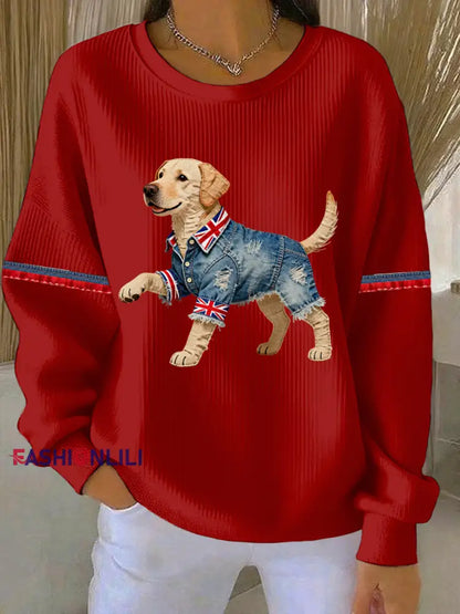 Women’s British Style Labrador Print Casual Sweatshirt Red / S