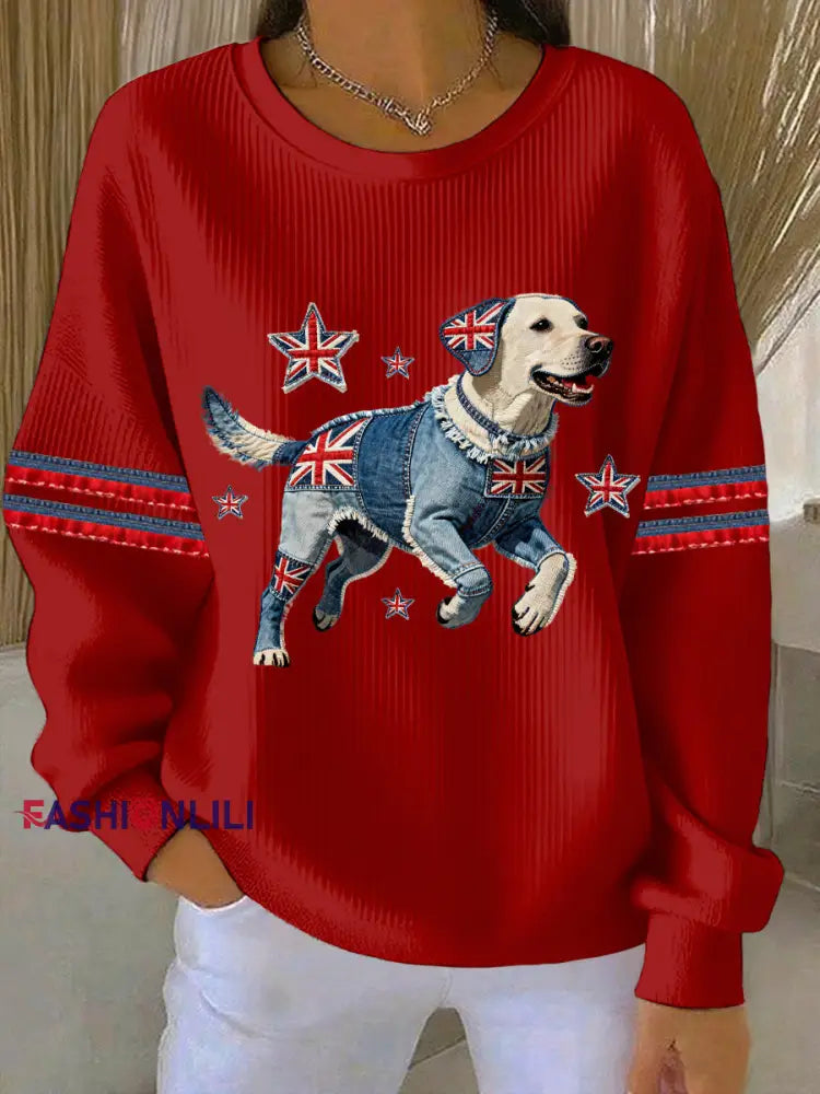 Women’s British Style Labrador Print Casual Sweatshirt Red / S