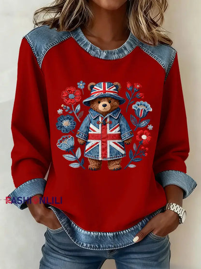 Women’s British Style Pattern Patchwork Art Sweatshirt Red / S