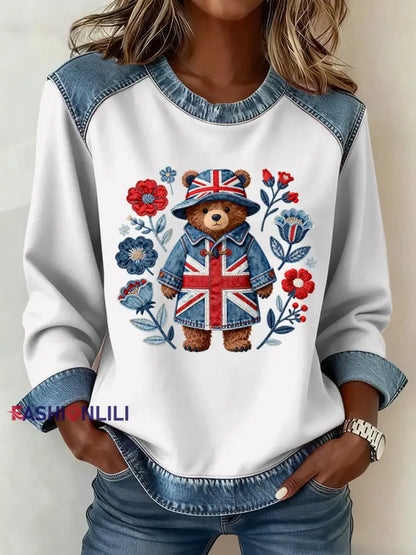 Women’s British Style Pattern Patchwork Art Sweatshirt White / S