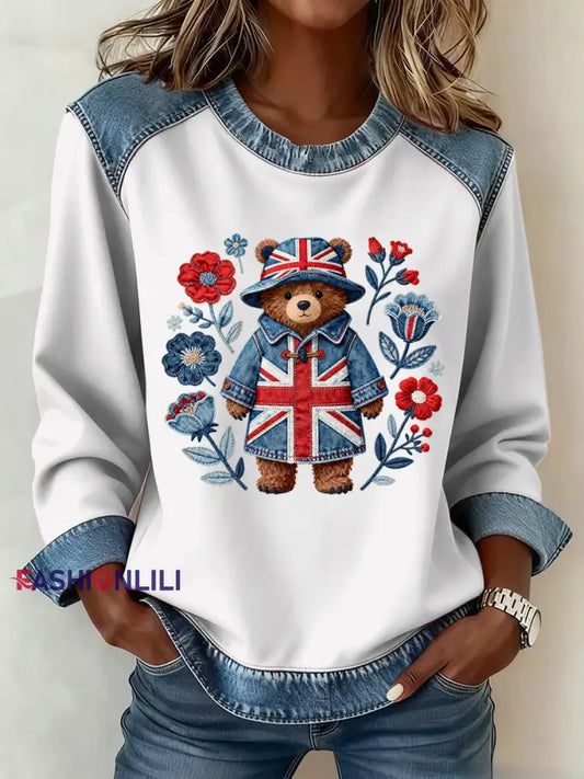 Women’s British Style Pattern Patchwork Art Sweatshirt White / S