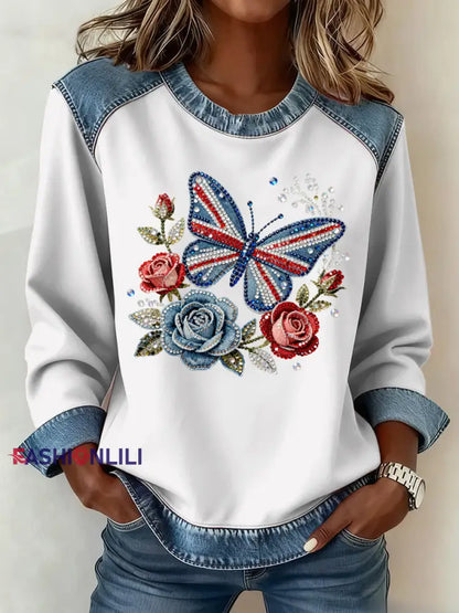 Women’s British Style Pattern Patchwork Art Sweatshirt White / S