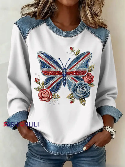 Women’s British Style Pattern Patchwork Art Sweatshirt White / S