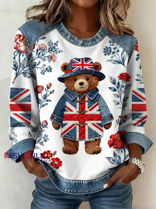 Women’s British Style Pattern Patchwork Art Sweatshirt White / S