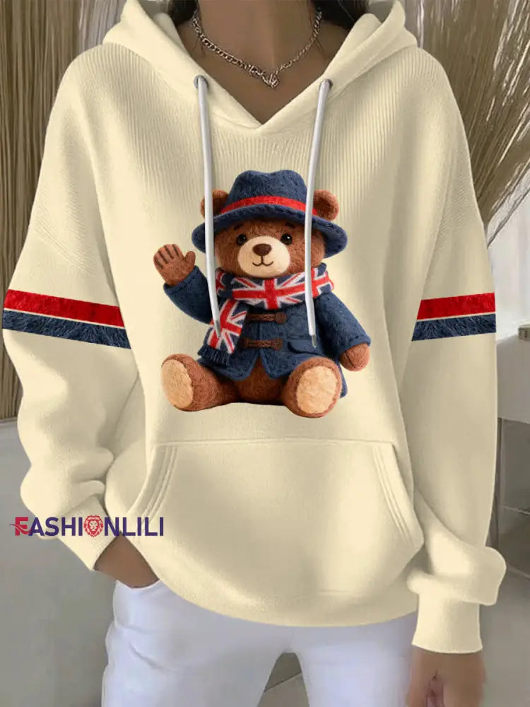 Women’s British style Print Casual Hoodie Apricot / S