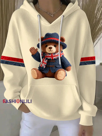 Women’s British style Print Casual Hoodie Apricot / S