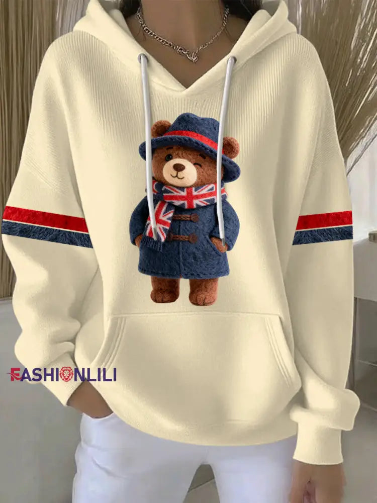 Women’s British style Print Casual Hoodie Apricot / S