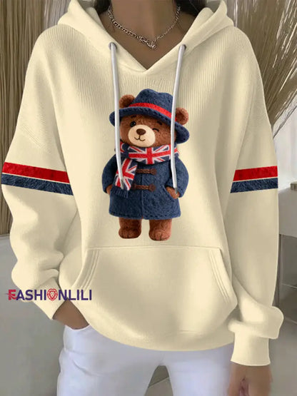 Women’s British style Print Casual Hoodie Apricot / S