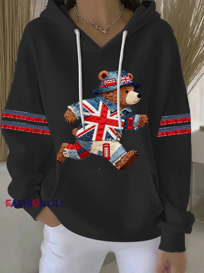 Women’s British style Print Casual Hoodie Black / S