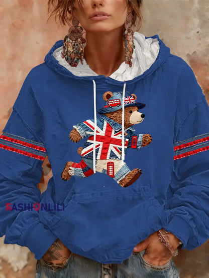 Women’s British style Print Casual Hoodie Blue / S