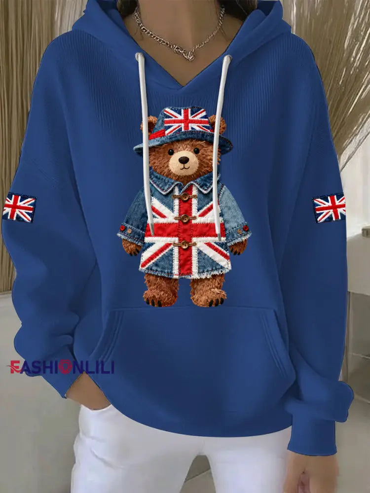 Women’s British style Print Casual Hoodie Blue / S