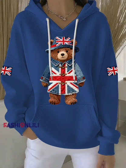 Women’s British style Print Casual Hoodie Blue / S