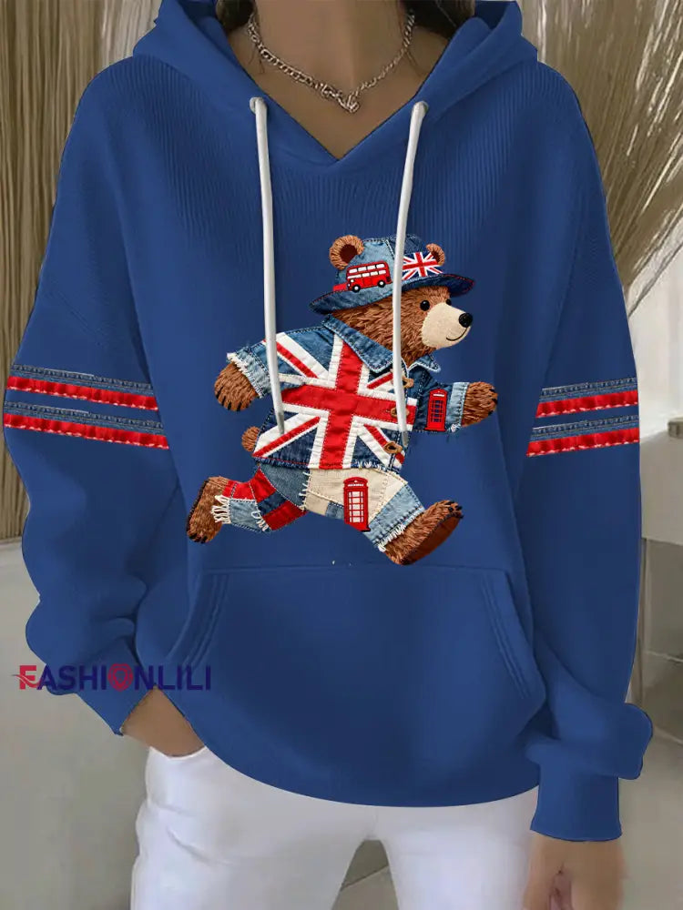 Women’s British style Print Casual Hoodie Blue / S