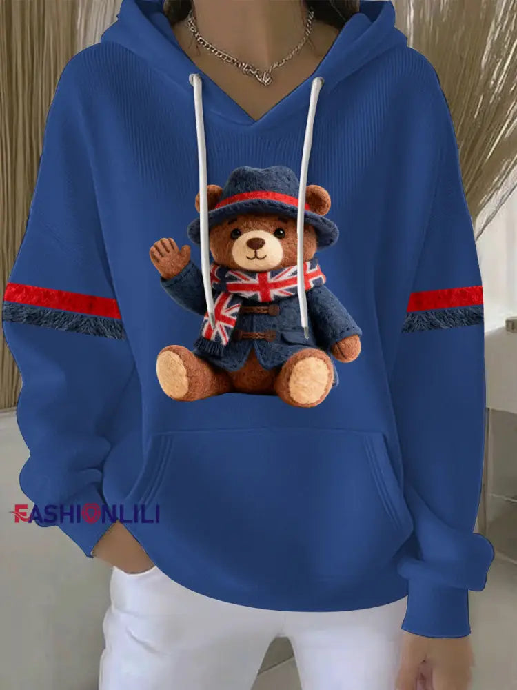 Women’s British style Print Casual Hoodie Blue / S