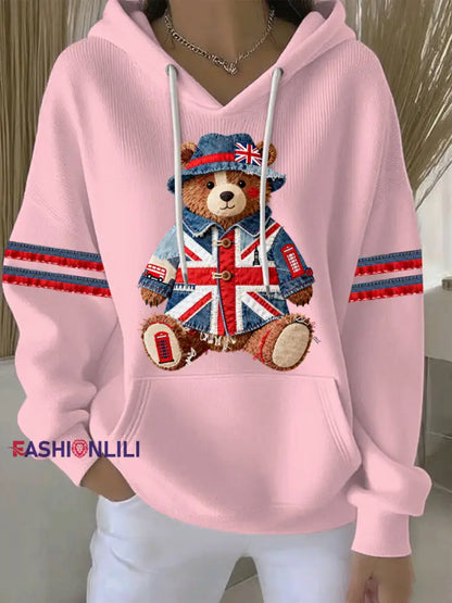 Women’s British style Print Casual Hoodie Pink / S