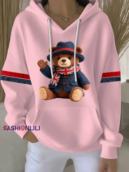 Women’s British style Print Casual Hoodie Pink / S