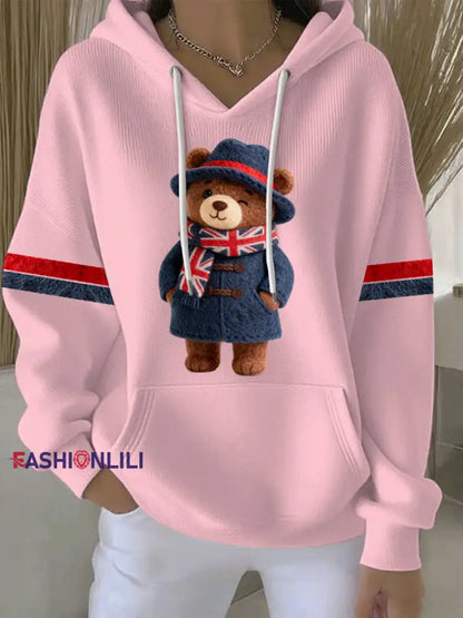 Women’s British style Print Casual Hoodie Pink / S