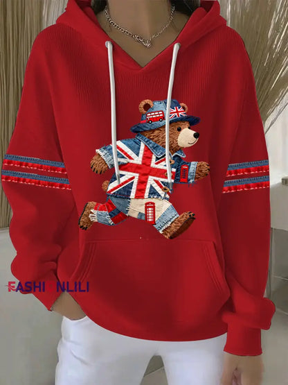 Women’s British style Print Casual Hoodie Red / S