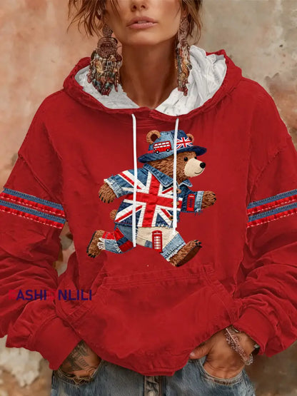 Women’s British style Print Casual Hoodie Red / S