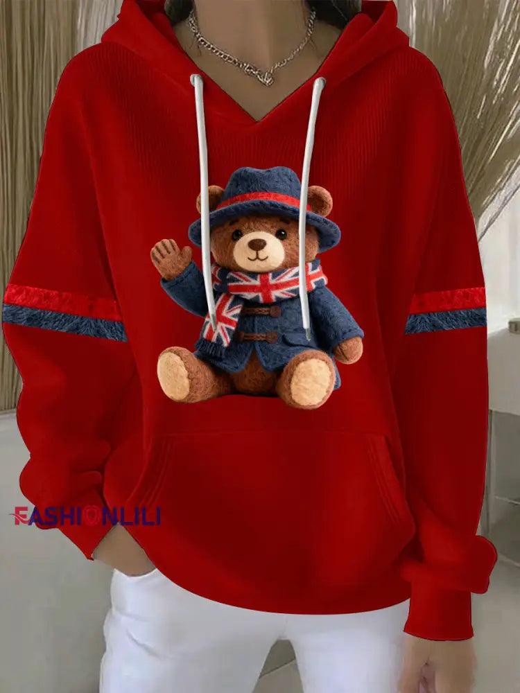 Women’s British style Print Casual Hoodie Red / S