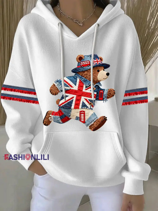 Women’s British style Print Casual Hoodie White / S