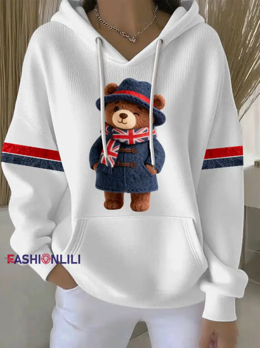 Women’s British style Print Casual Hoodie White / S