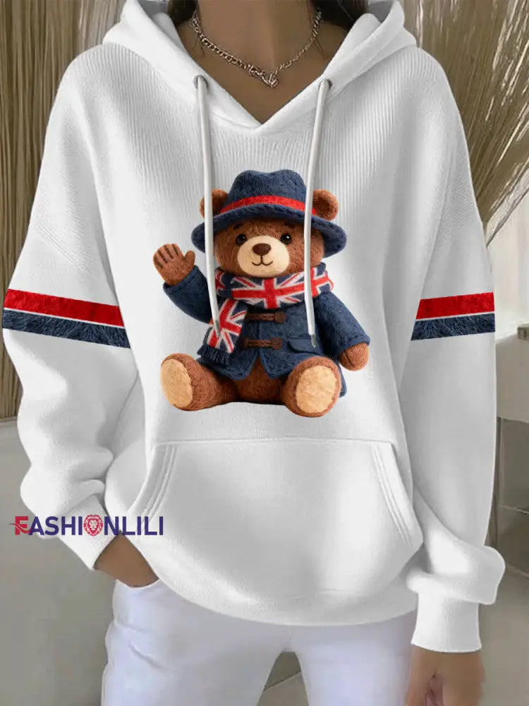 Women’s British style Print Casual Hoodie White / S