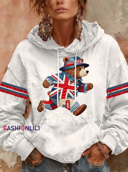 Women’s British style Print Casual Hoodie White / S