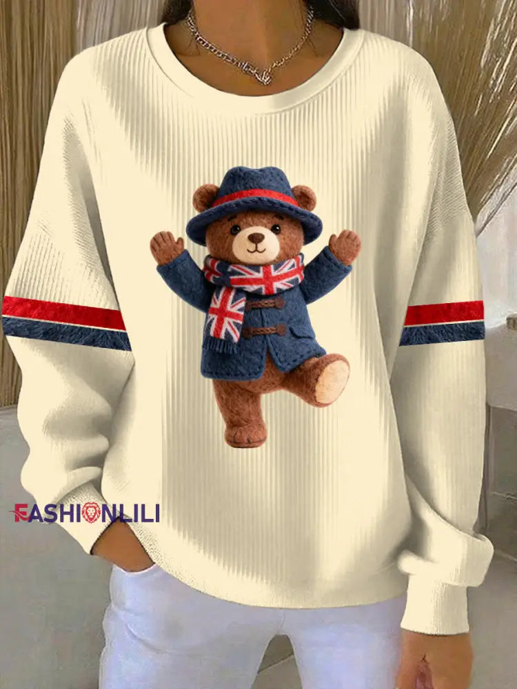 Women’s British Style Print Casual Sweatshirt Apricot / S