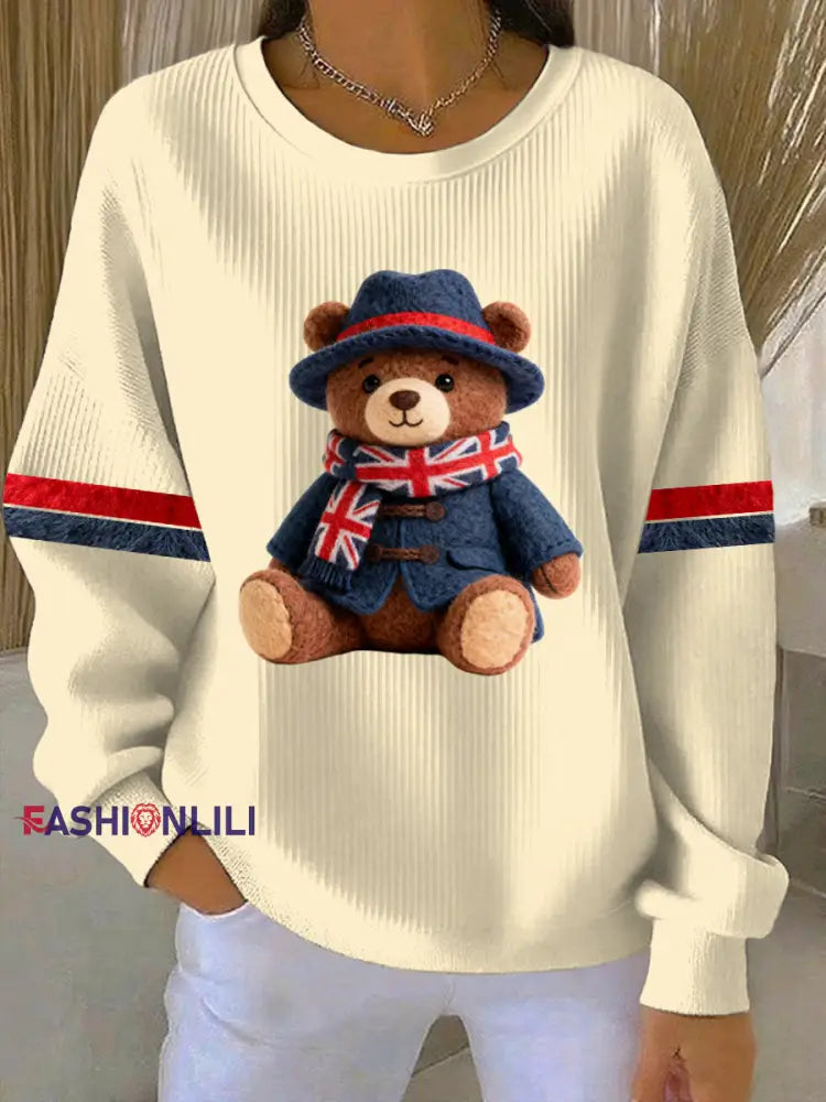 Women’s British Style Print Casual Sweatshirt Apricot / S