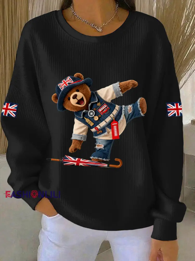Women’s British style Print Casual Sweatshirt Black / S