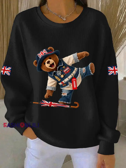 Women’s British style Print Casual Sweatshirt Black / S