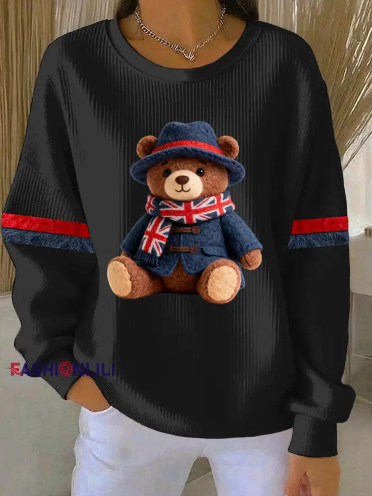 Women’s British Style Print Casual Sweatshirt Black / S