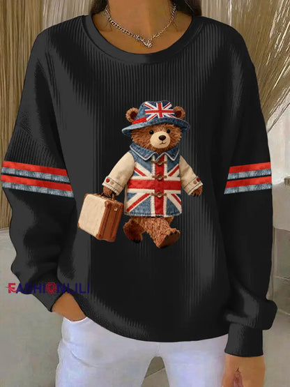 Women’s British style Print Casual Sweatshirt Black / S