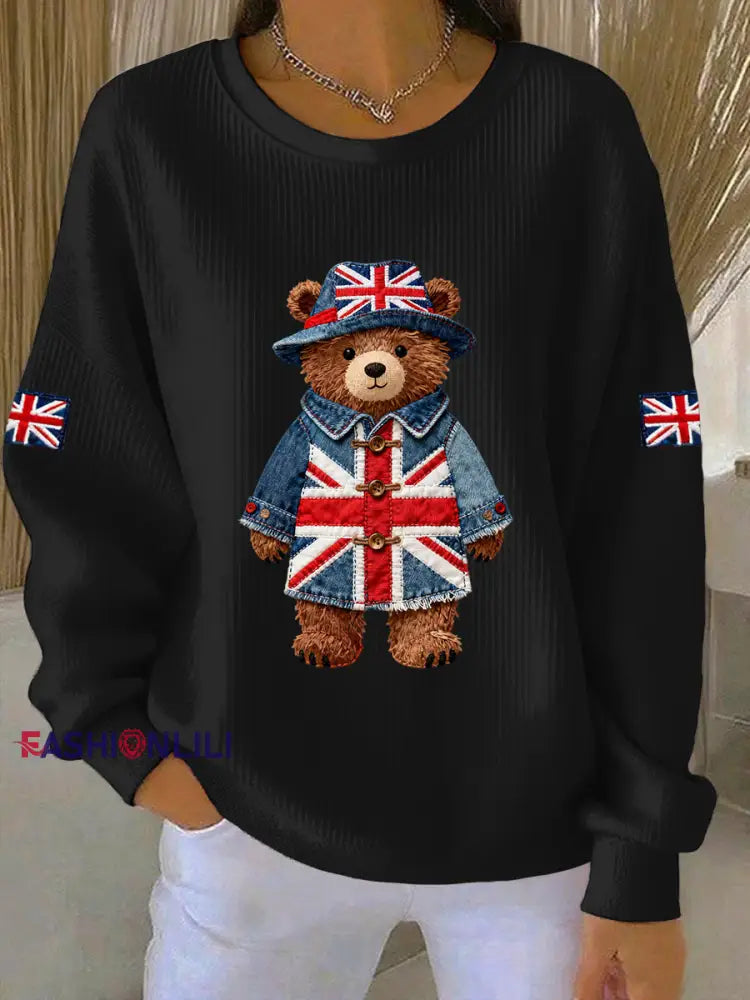 Women’s British style Print Casual Sweatshirt Black / S