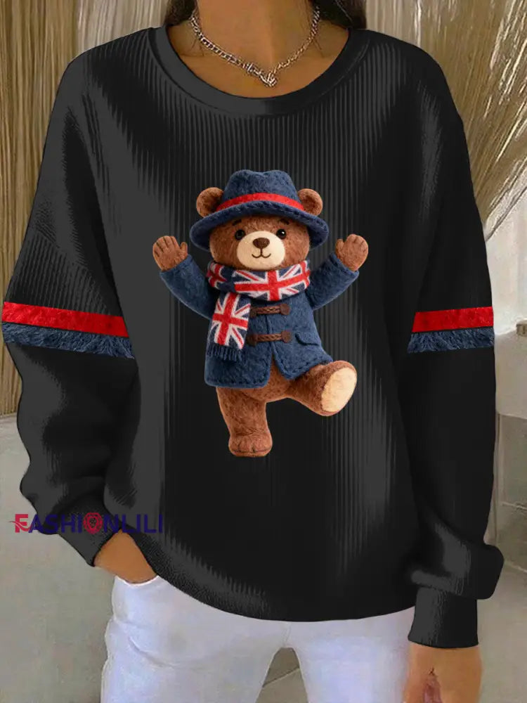 Women’s British Style Print Casual Sweatshirt Black / S