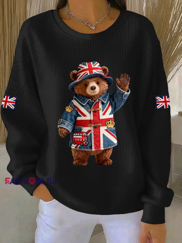 Women’s British style Print Casual Sweatshirt Black / S