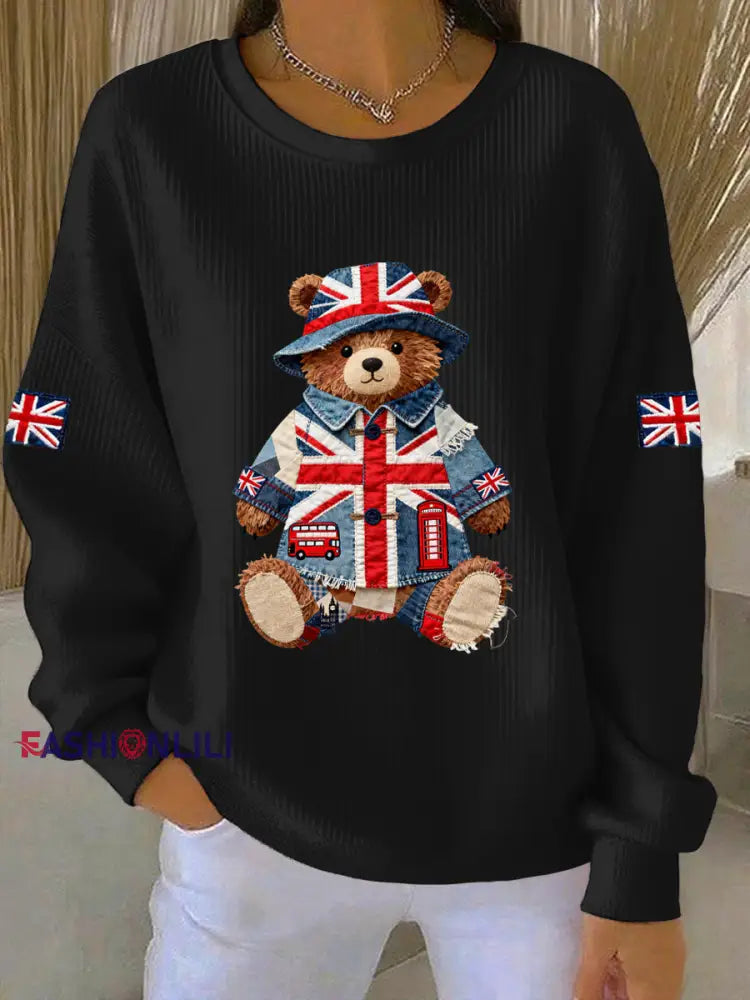Women’s British style Print Casual Sweatshirt Black / S