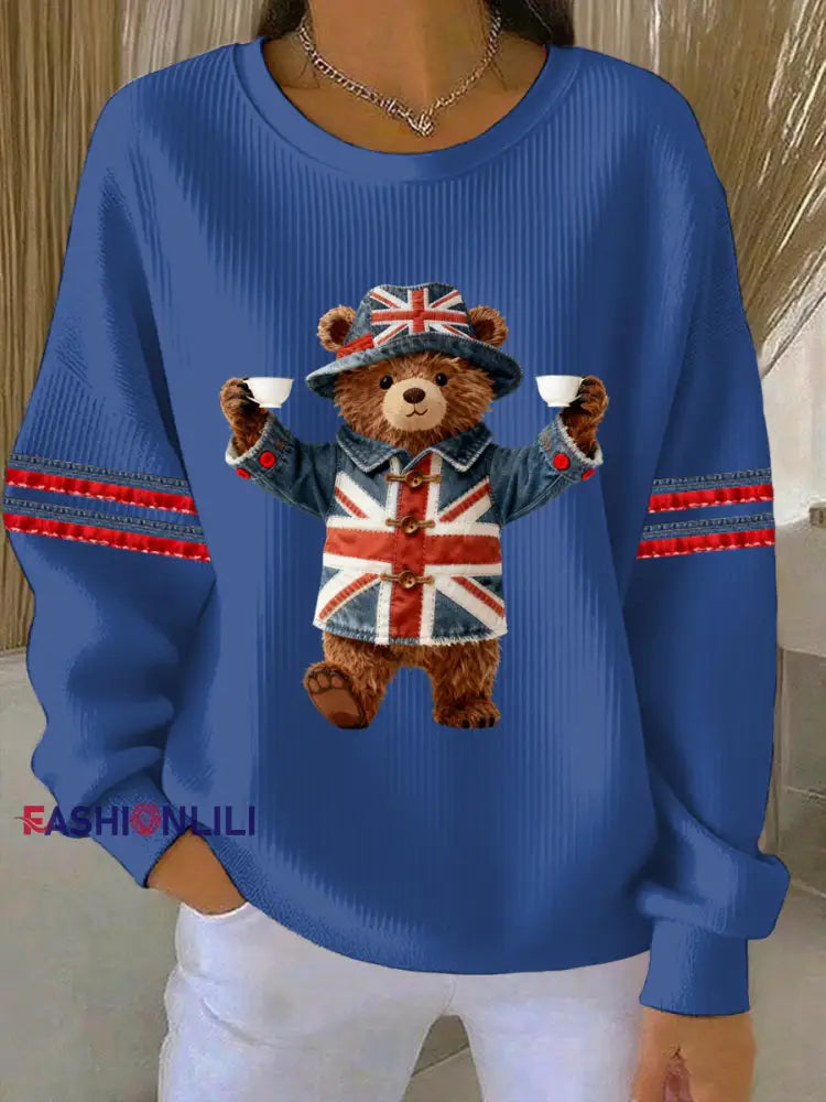 Women’s British style Print Casual Sweatshirt Blue / S