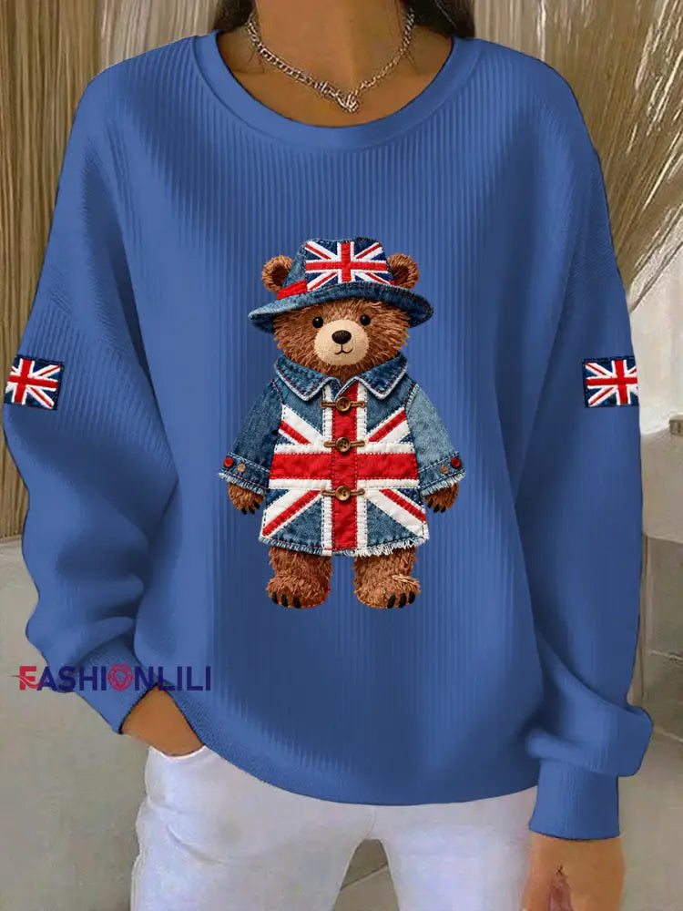 Women’s British style Print Casual Sweatshirt Blue / S