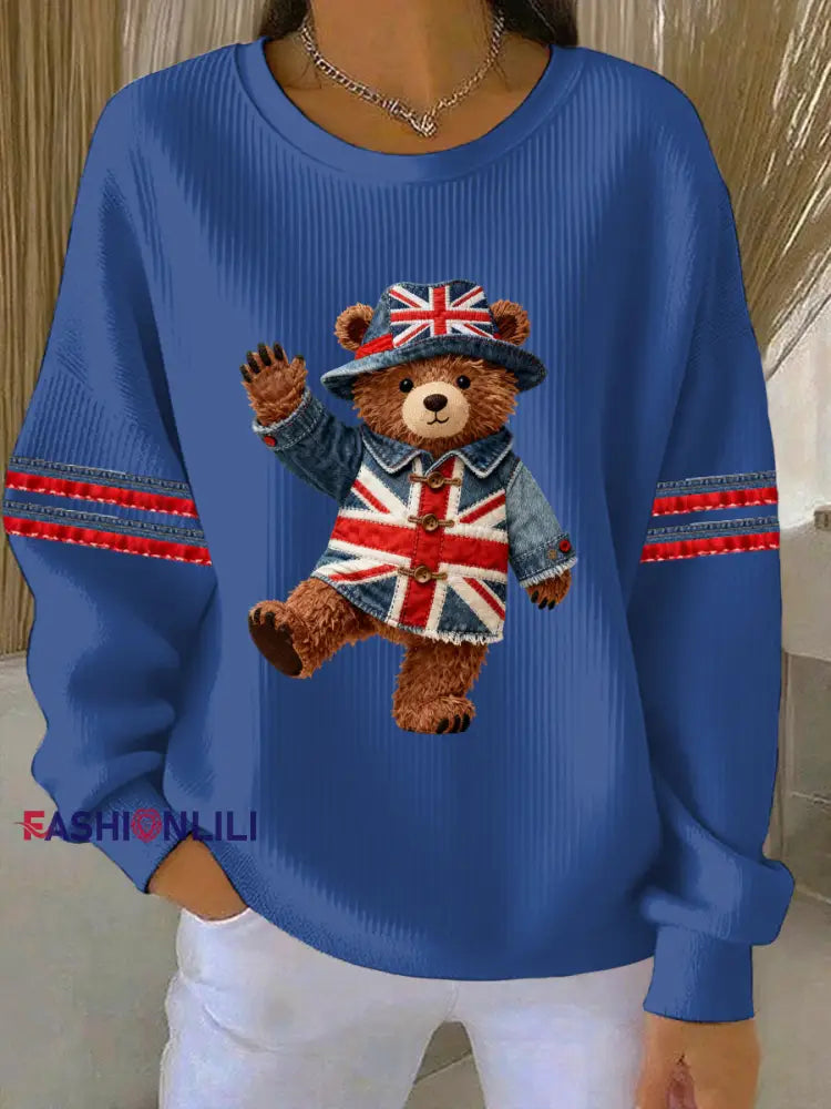 Women’s British style Print Casual Sweatshirt Blue / S