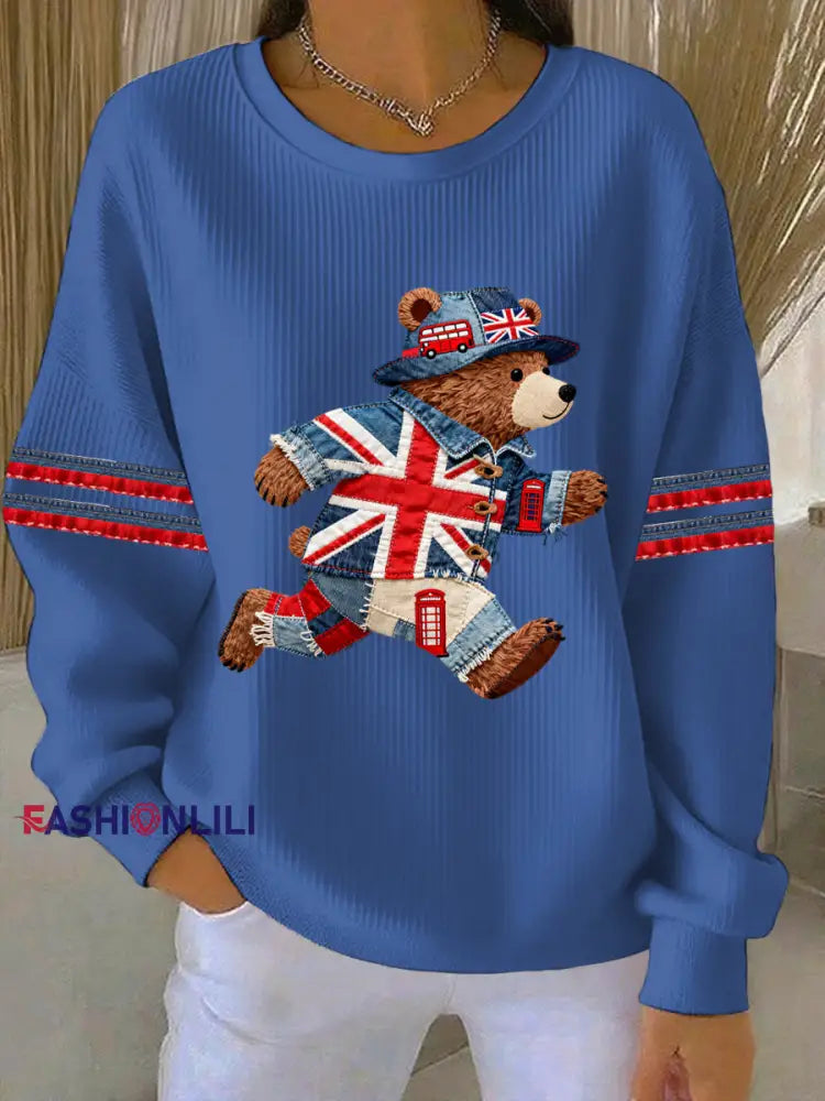 Women’s British style Print Casual Sweatshirt Blue / S