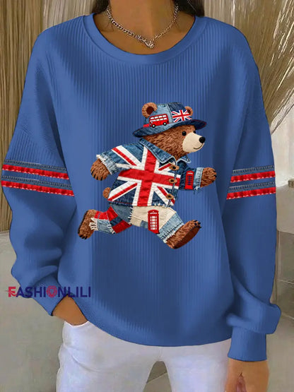 Women’s British style Print Casual Sweatshirt Blue / S