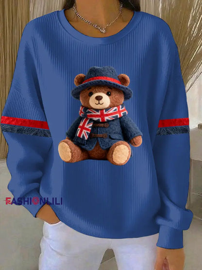 Women’s British Style Print Casual Sweatshirt Blue / S