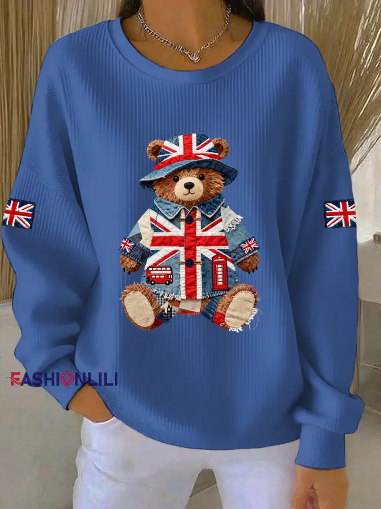 Women’s British style Print Casual Sweatshirt Blue / S