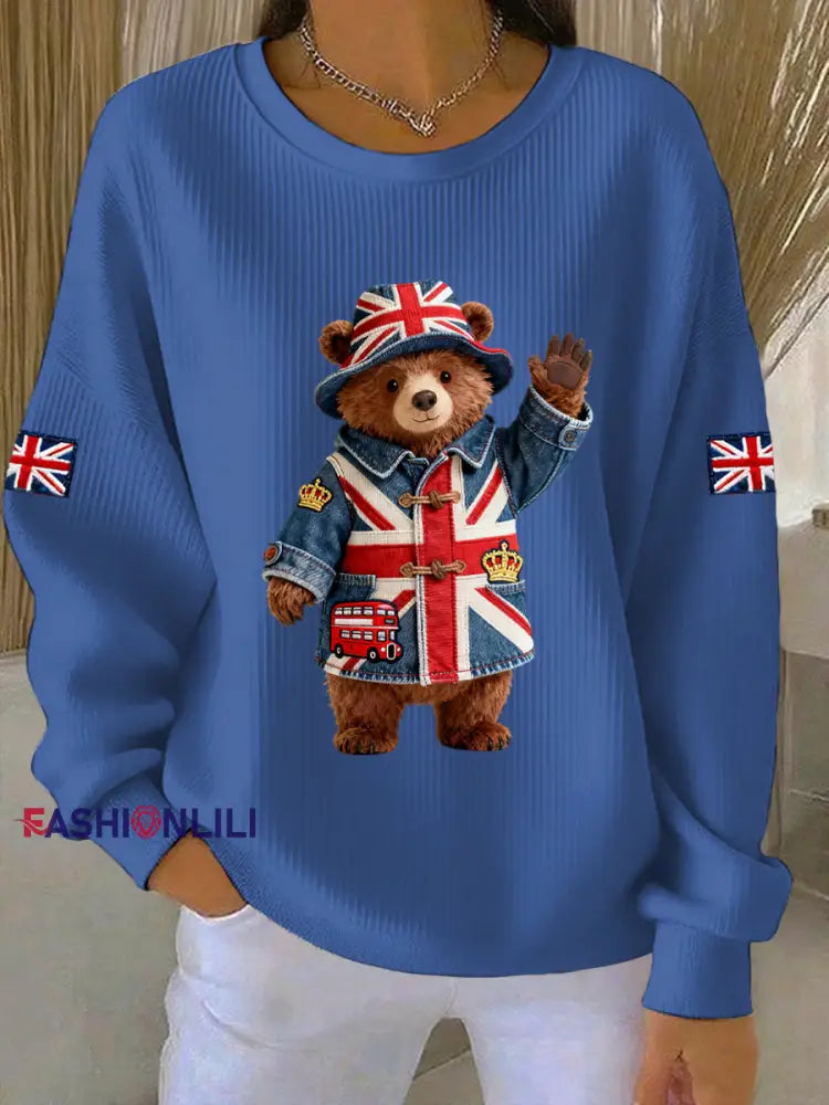 Women’s British style Print Casual Sweatshirt Blue / S