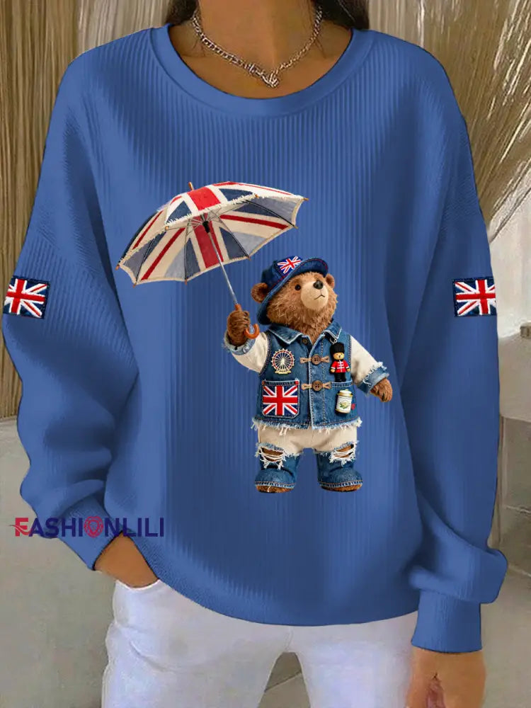 Women’s British style Print Casual Sweatshirt Blue / S