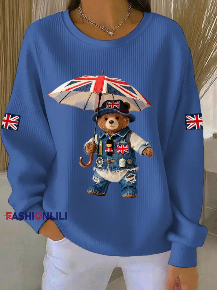 Women’s British style Print Casual Sweatshirt Blue / S